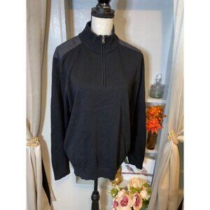 NWT Michael Kors New $128 Black Part Zip MK Logo 100% Cotton Long Sleeve Sweater